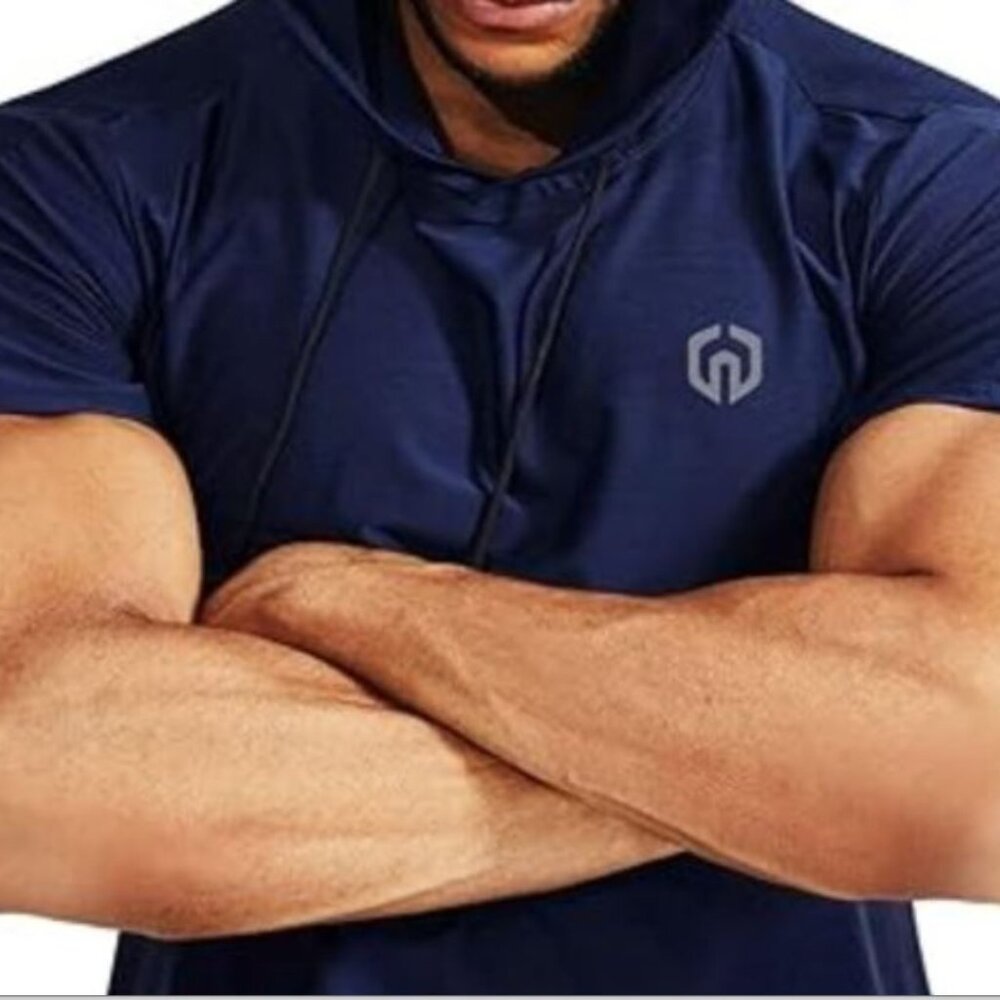 Neleus Hooded Shirt Mens XXLarge GRAY Short Sleeve Gym Workout Training Running